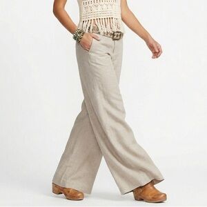 GAP 12L Beige Linen Cotton Hip Slung Flared Pant Quiet Luxury Coastal Trouser